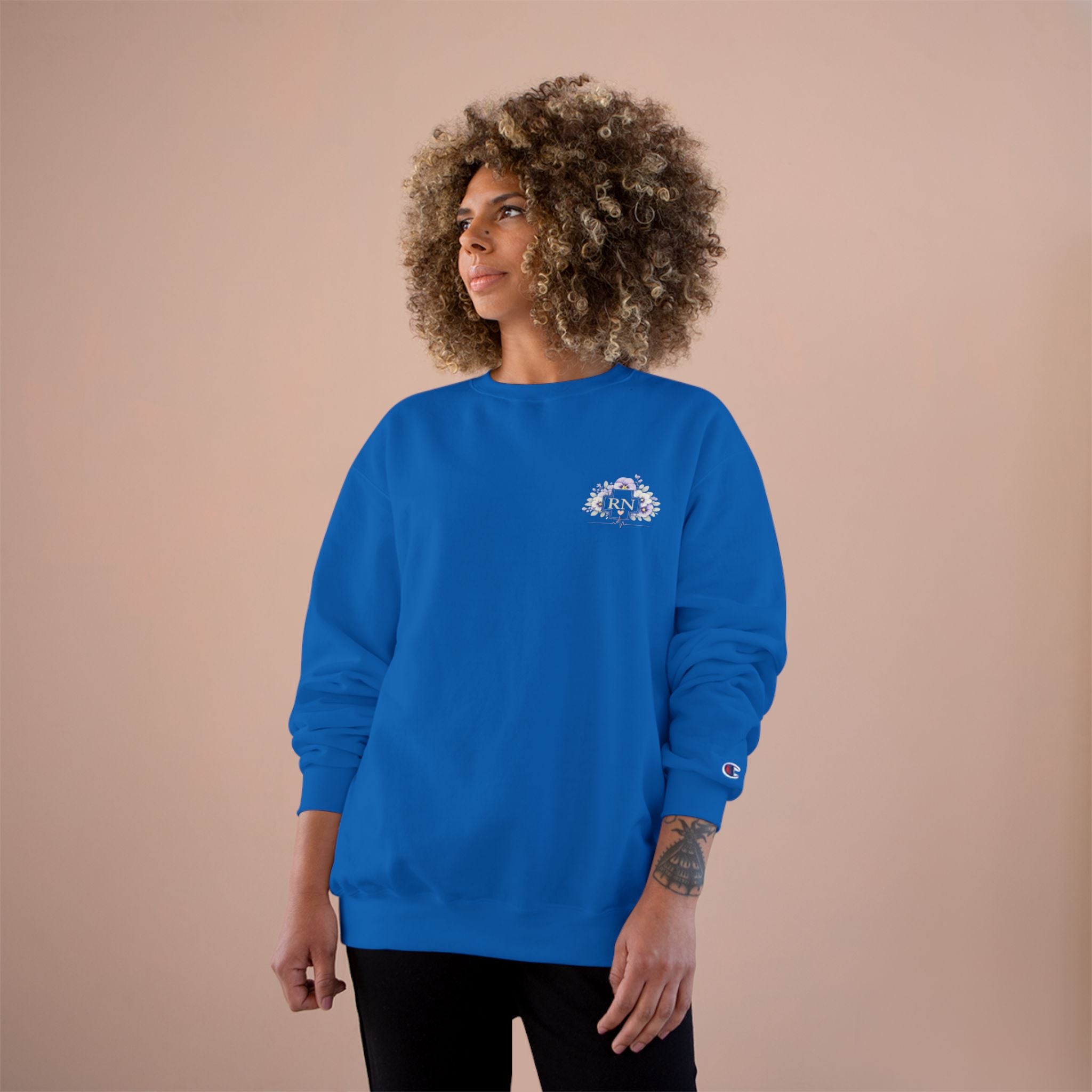 Champion Sweatshirt - Floral Nurse Design